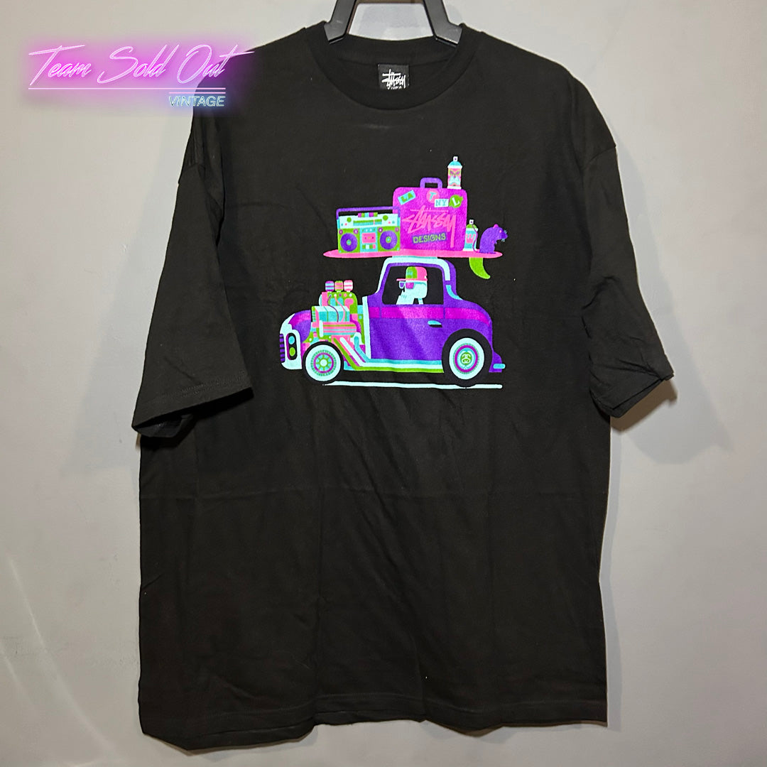 Vintage New Stussy Black Road Trip Tee T-Shirt XL