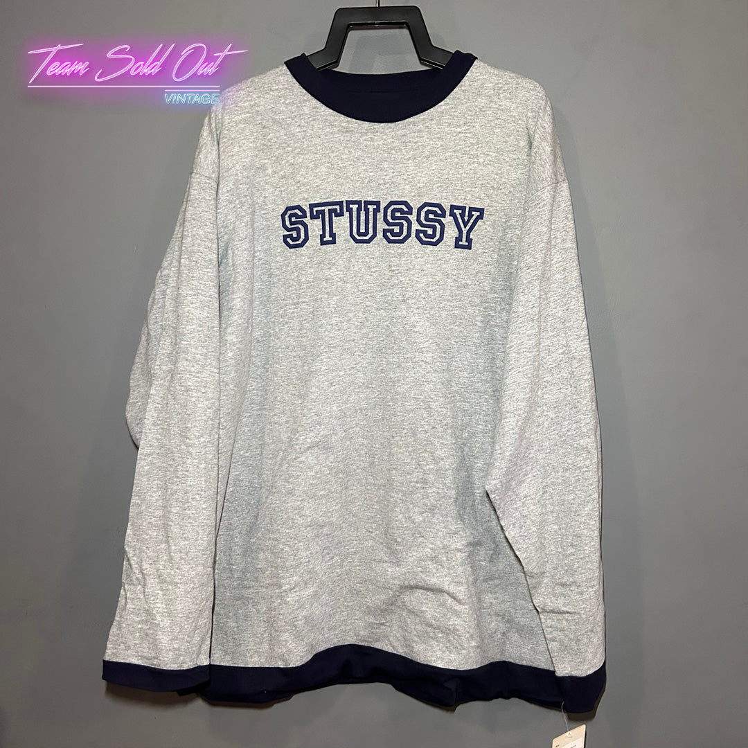 Vintage New Stussy Grey Crew Neck Reversible Sweater XL