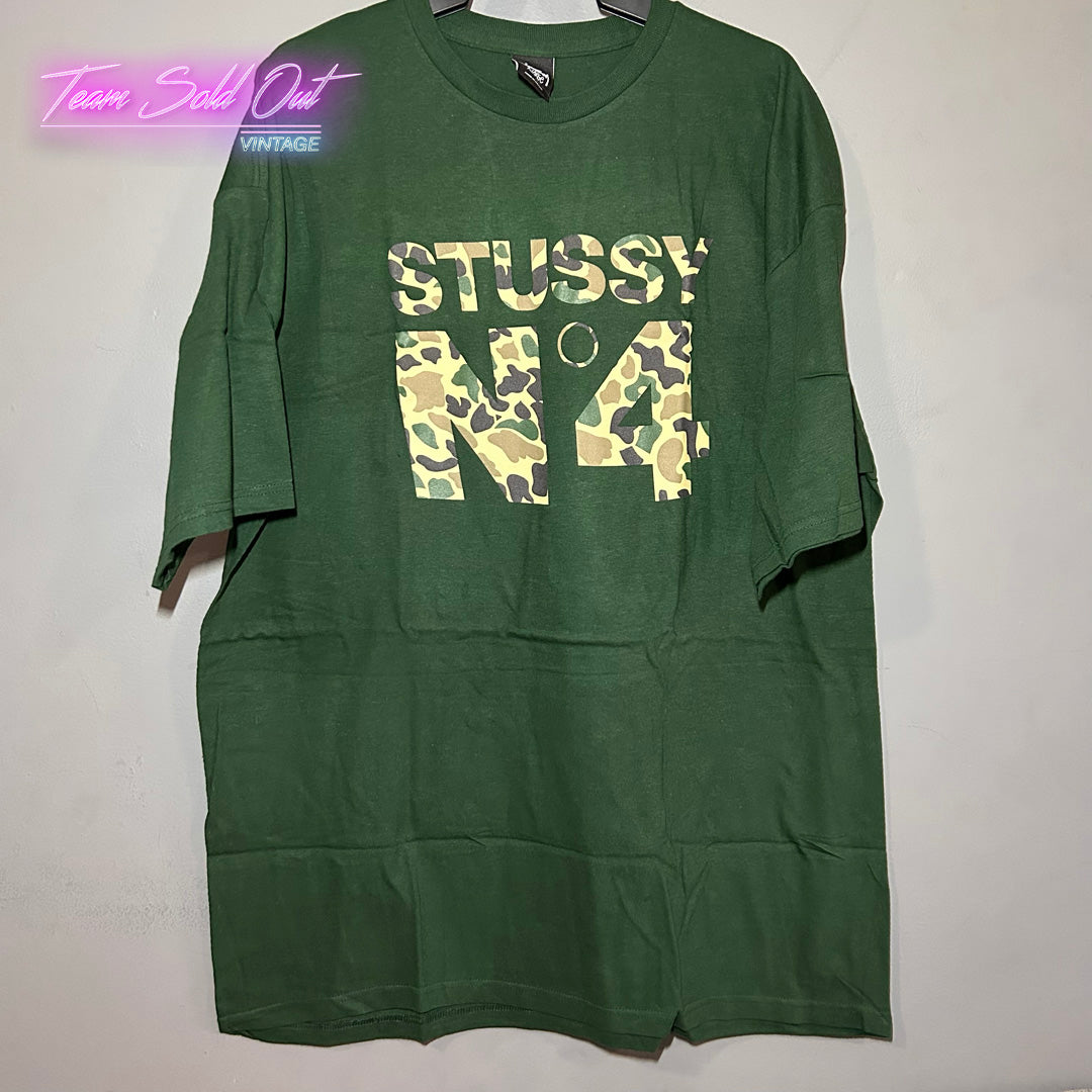 Vintage New Stussy Green Camo No 4 Tee T-Shirt XL