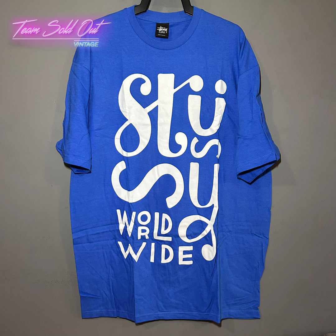 Vintage New Stussy Blue World Wide Tee T-Shirt XL