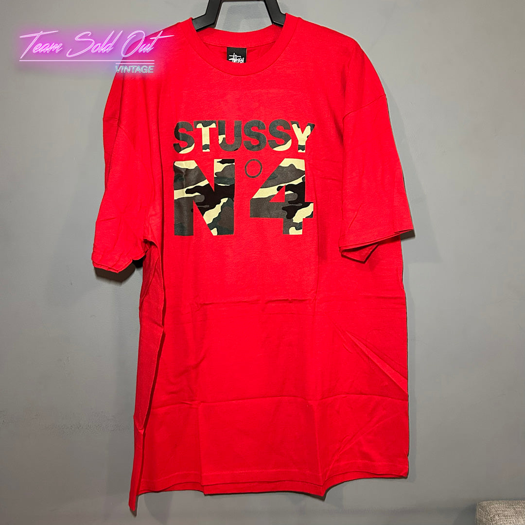 Vintage New Stussy Red Camo No 4 Tee T-Shirt XL