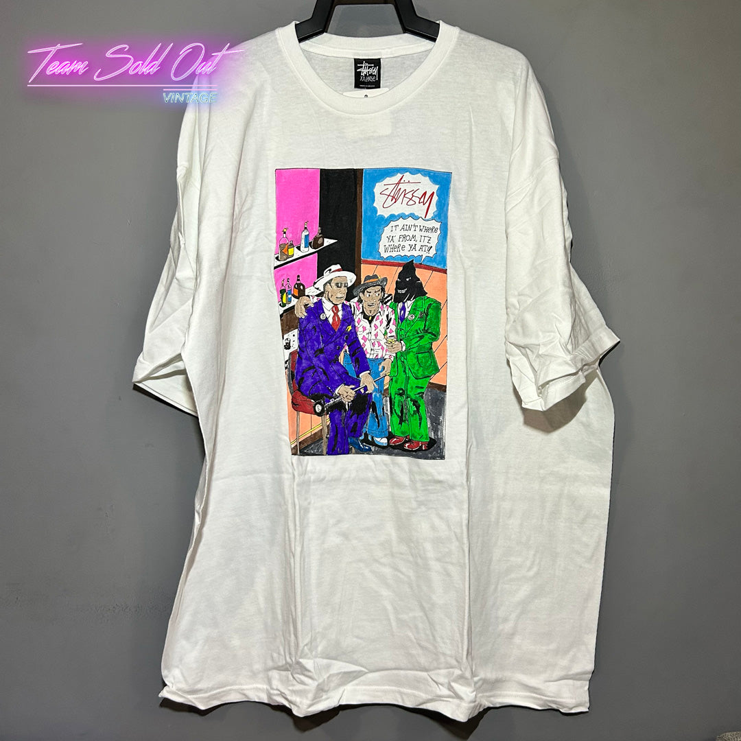 Vintage New Stussy x Real Deal Bar White Tee T-Shirt Large