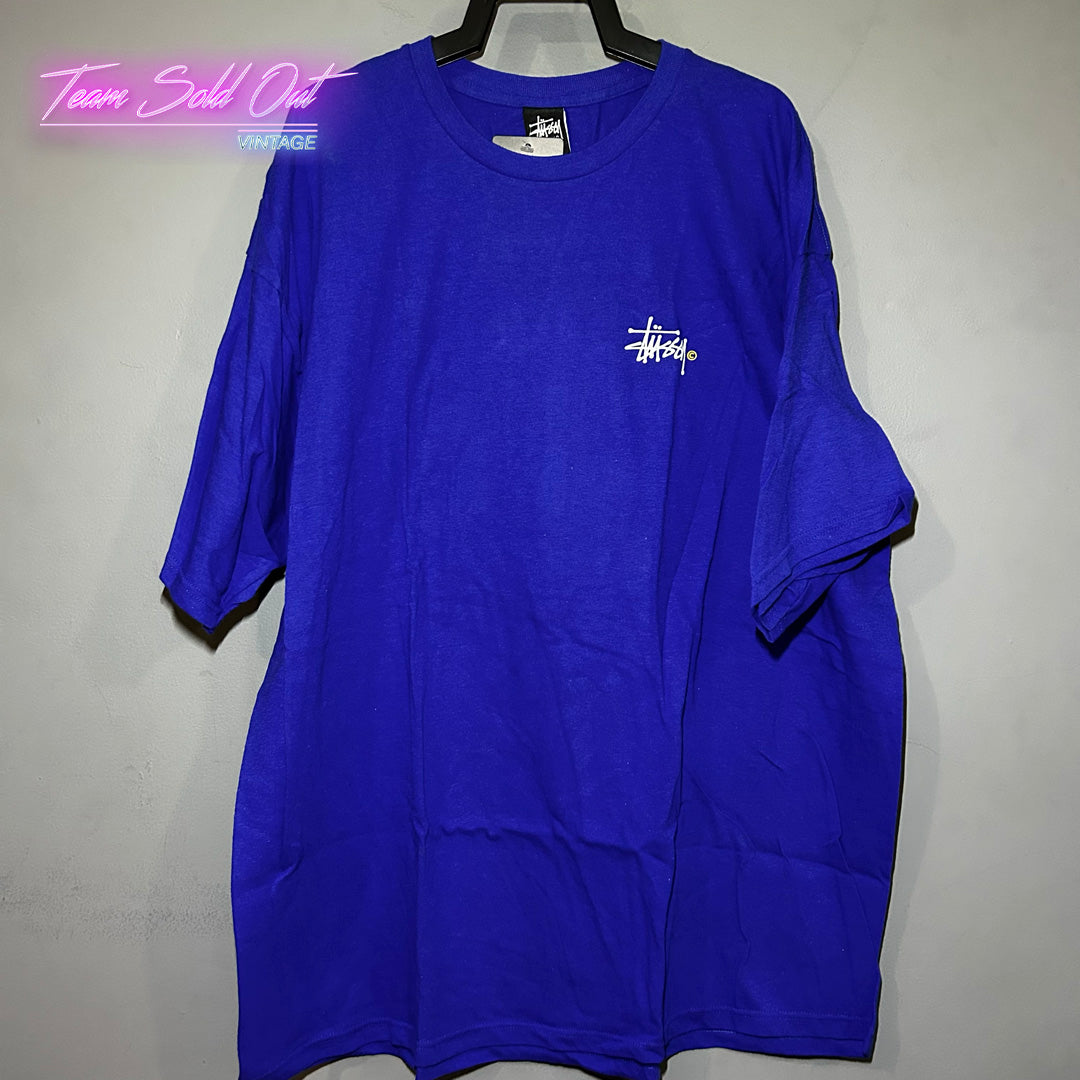 Vintage New Stussy Blue Plain Tee T-Shirt XXL (2XL)