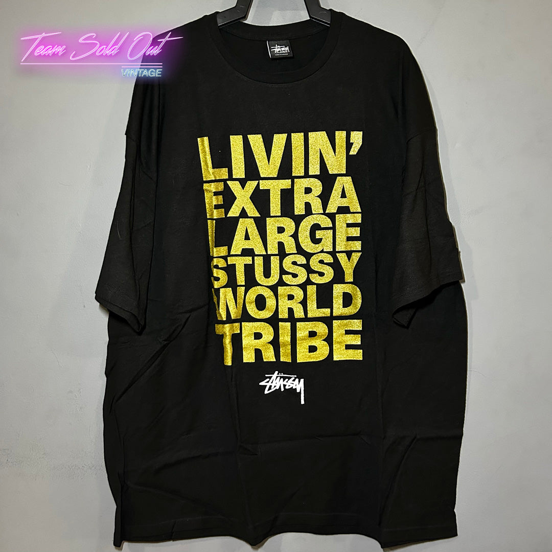 Vintage New Stussy Black Livin' Extra Large Tee T-Shirt XXL (2XL)
