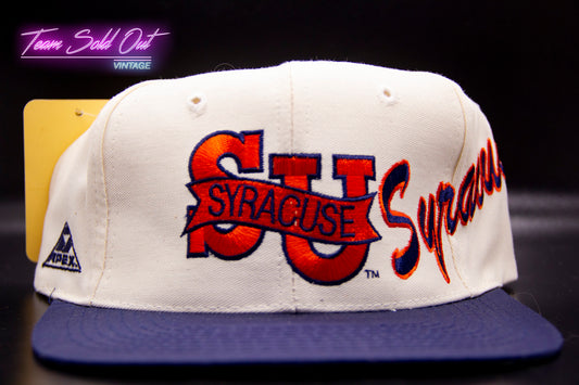 Vintage Apex One Syracuse University White Script Leather Strapback Hat NCAA