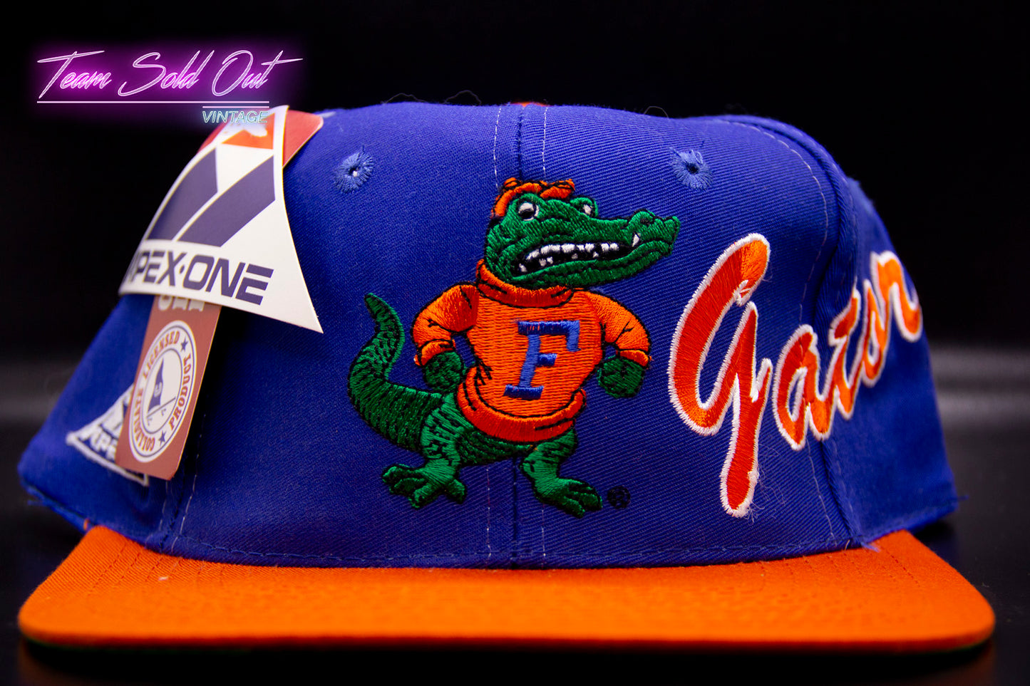 Vintage Apex One University of Florida Gators Blue Script Leather Strapback Hat NCAA