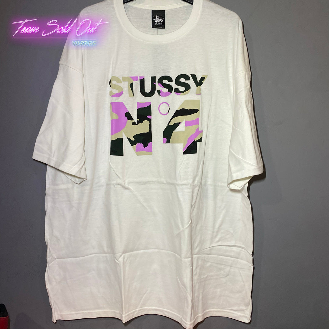 Vintage New Stussy White N 4 Beach Camo Tee T-Shirt XXL (2XL)
