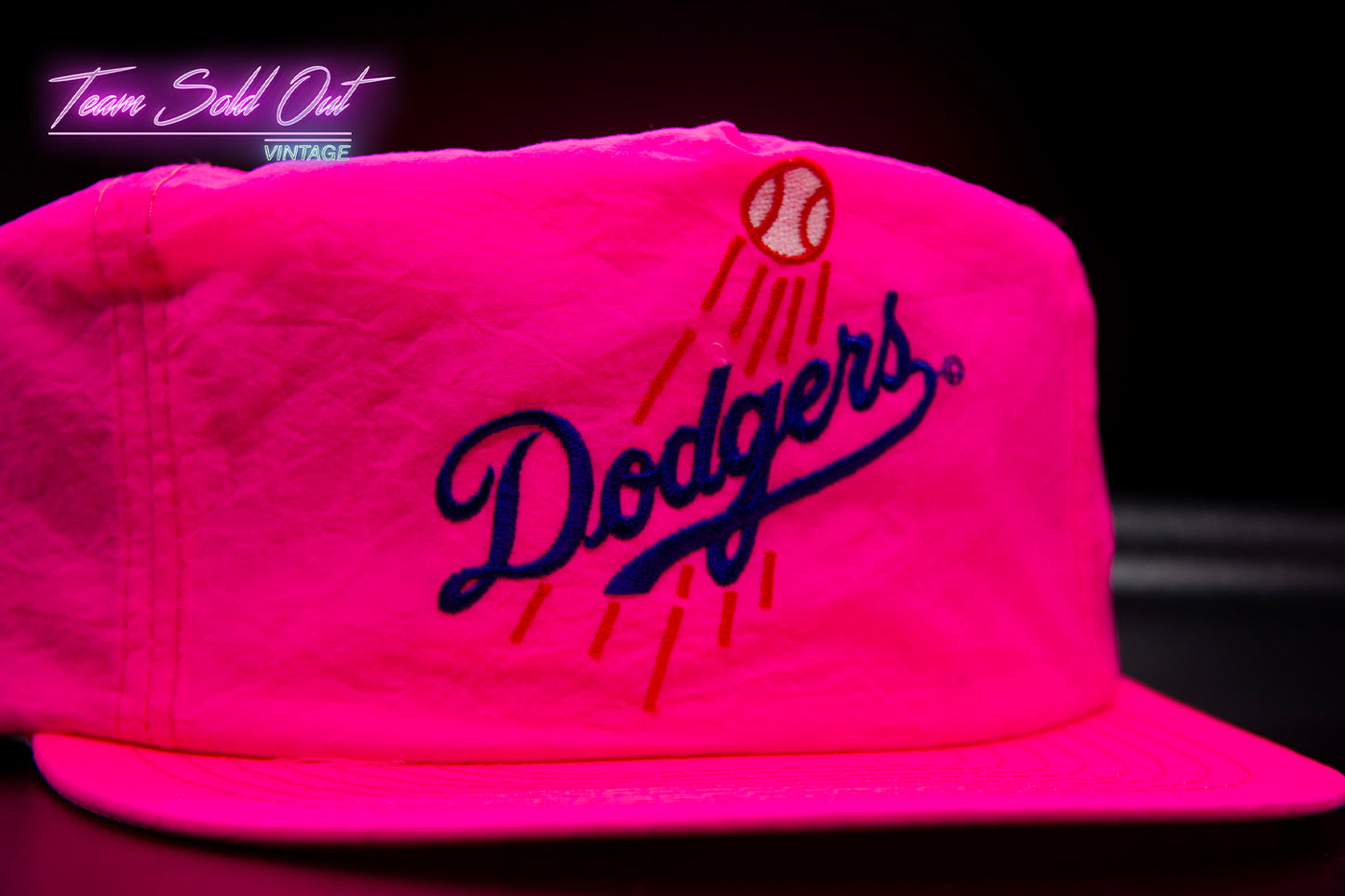 Vintage American Needle Pink Nylon Los Angeles Dodgers Plain Logo Snapback Hat MLB