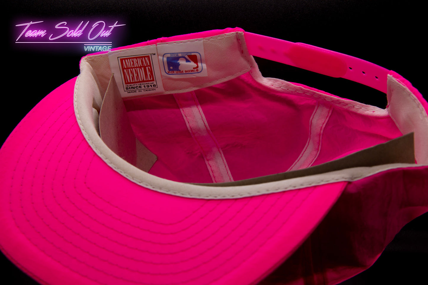 Vintage American Needle Pink Nylon Los Angeles Dodgers Plain Logo Snapback Hat MLB