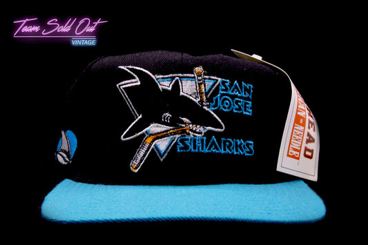 Vintage American Needle BlockHead San Jose Sharks Plain Logo Snapback Hat NHL