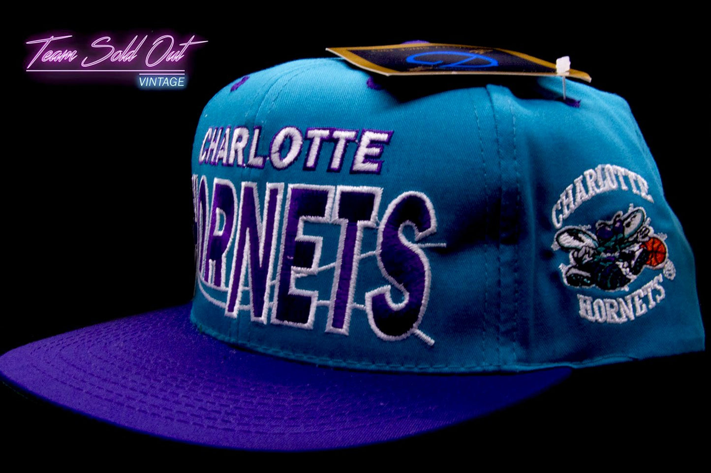 Vintage G Cap Spell Out Wave Charlotte Hornets Snapback Hat NBA