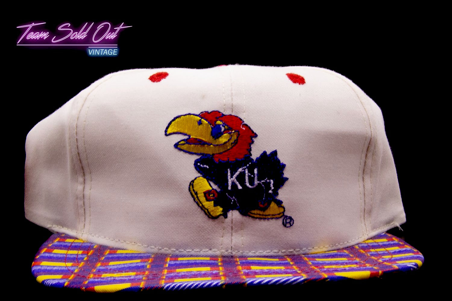 Vintage Kids Plain Logo Plaid Brim Kansas Jayhawks SnapBack Hat