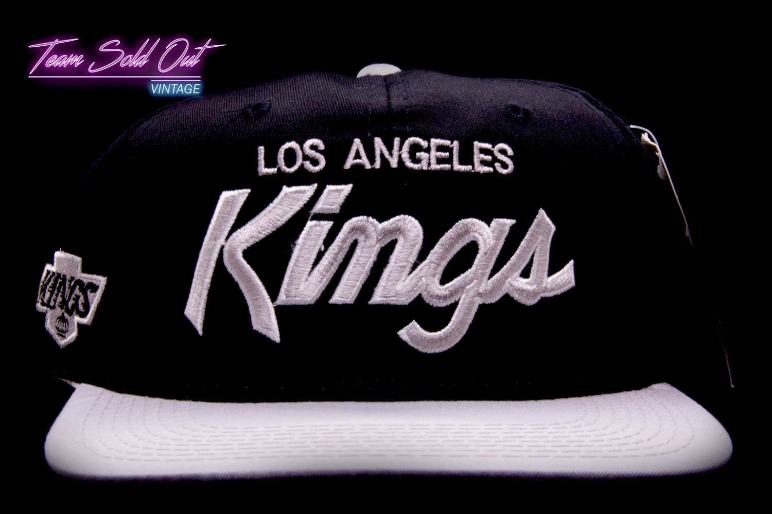 Vintage Sports Specialties Black Silver Los Angeles Kings Script Snapback  Cap